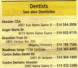 Example of listing in a Yellow pages phone book